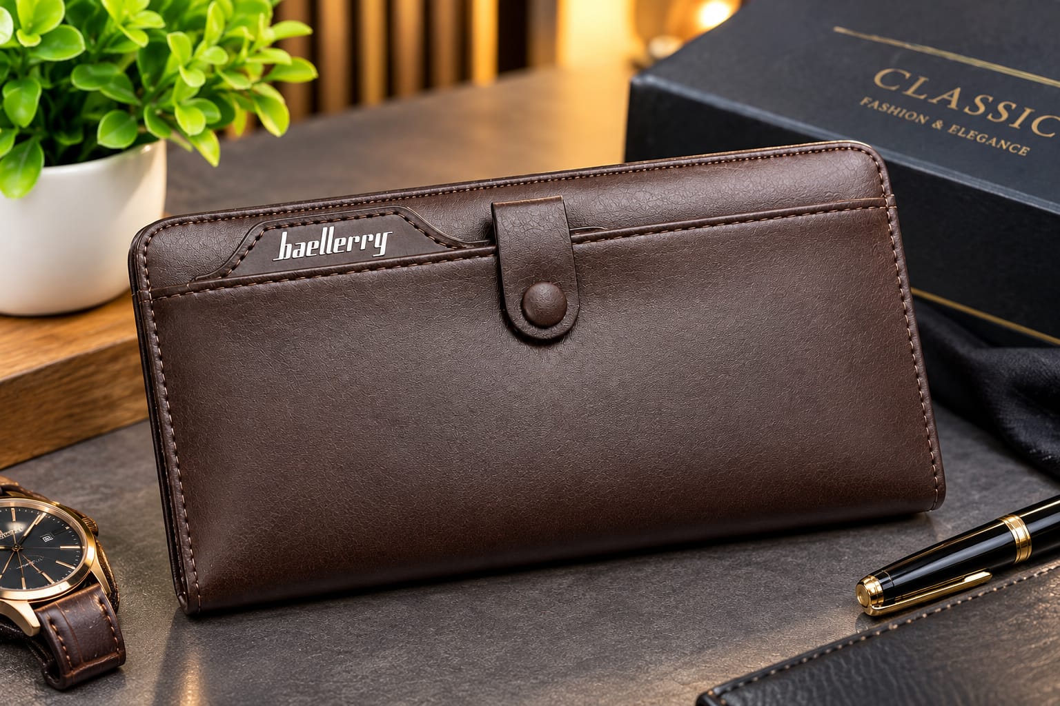 Premium Long Leather Wallet Brawn Color