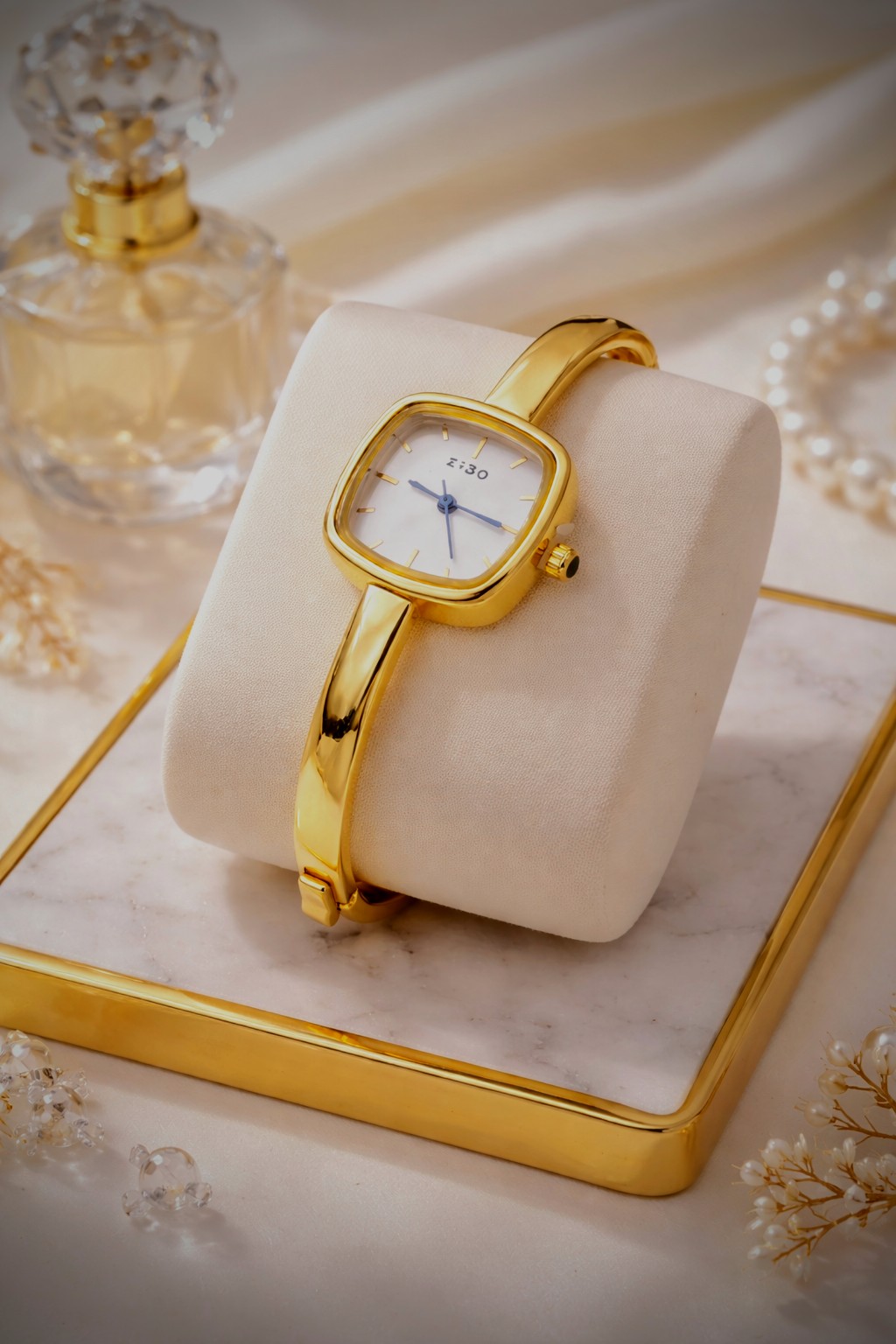 Golden Ladies Braclet Watch Squre Shap